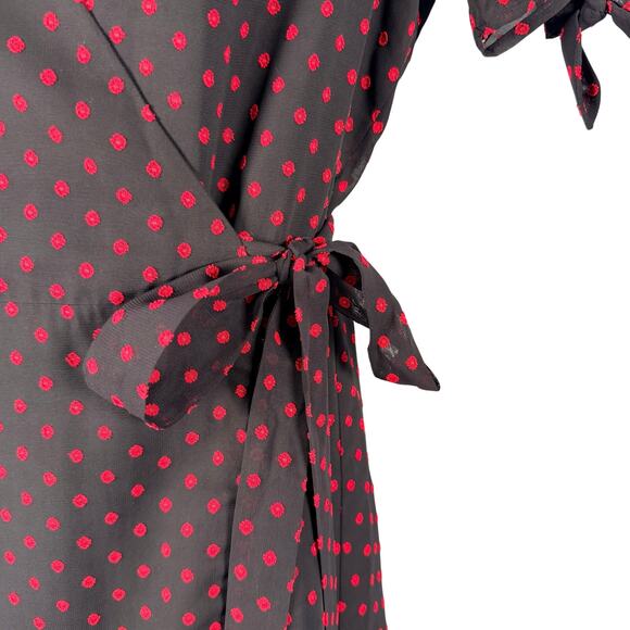 BCBGeneration Dress Womens Small Black Red Swiss Dot Wrap Chiffon Split Sleeve - Picture 3 of 15